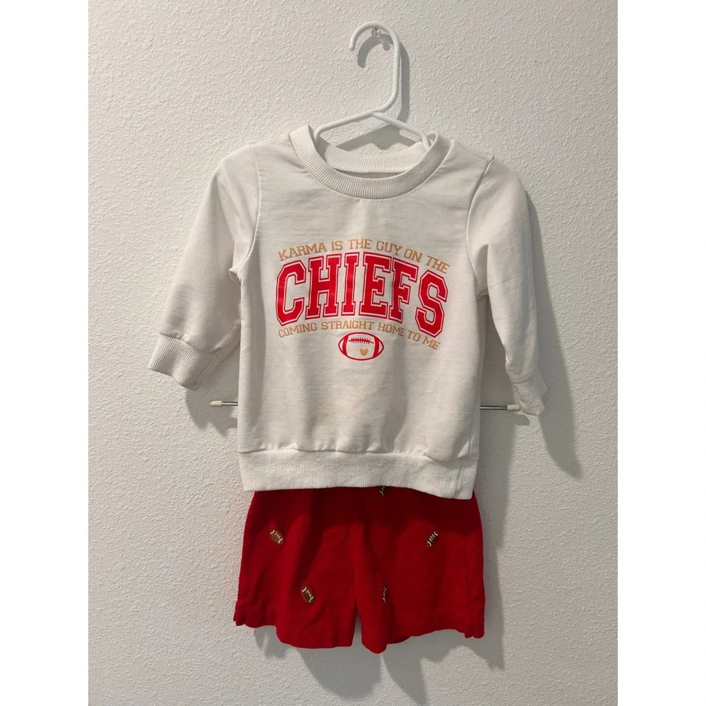 Karma Is The Guy On The Chiefs Sweatshirt and Shorts‎ Set Red White